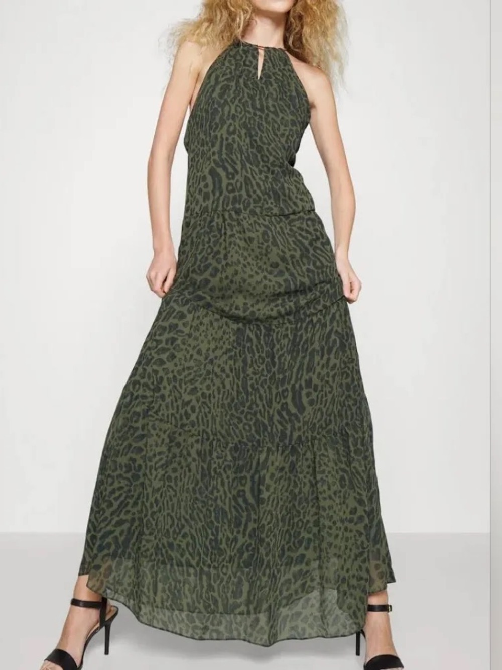 Ralph Lauren Olive Green Halter Maxi Dress NWT Ocelot print - Size 6 - Picture 4 of 10